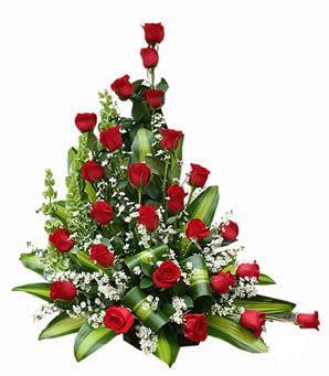 red flower arangements